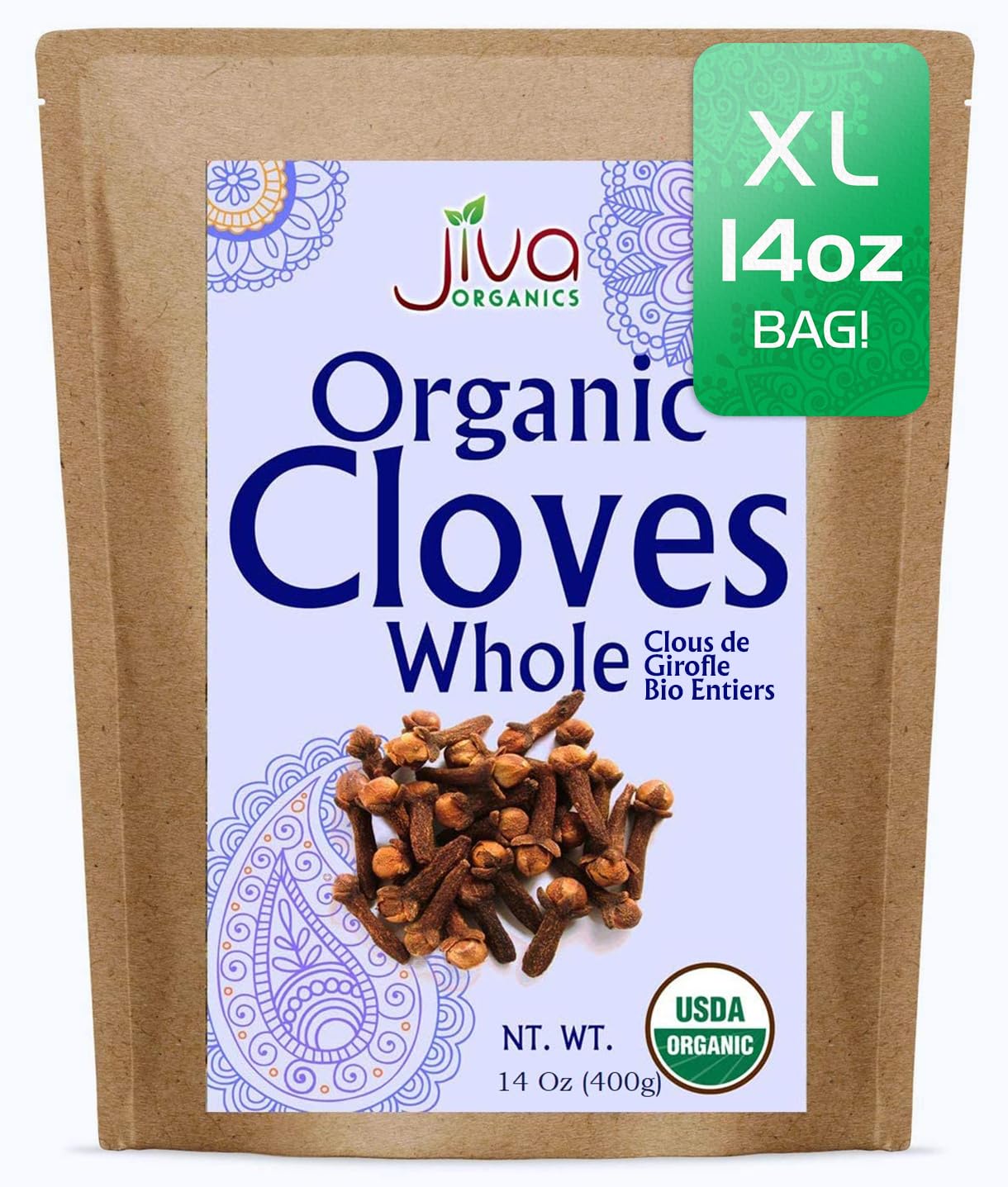 Jiva Organic Ceylon Cloves Whole 14 Ounce Bulk Bag - Non-GMO, Keto Friendly, Non Irradiated - Fresh Organic Dried Clove Buds Bulk - Ceylon Premium Quality from Sri Lanka