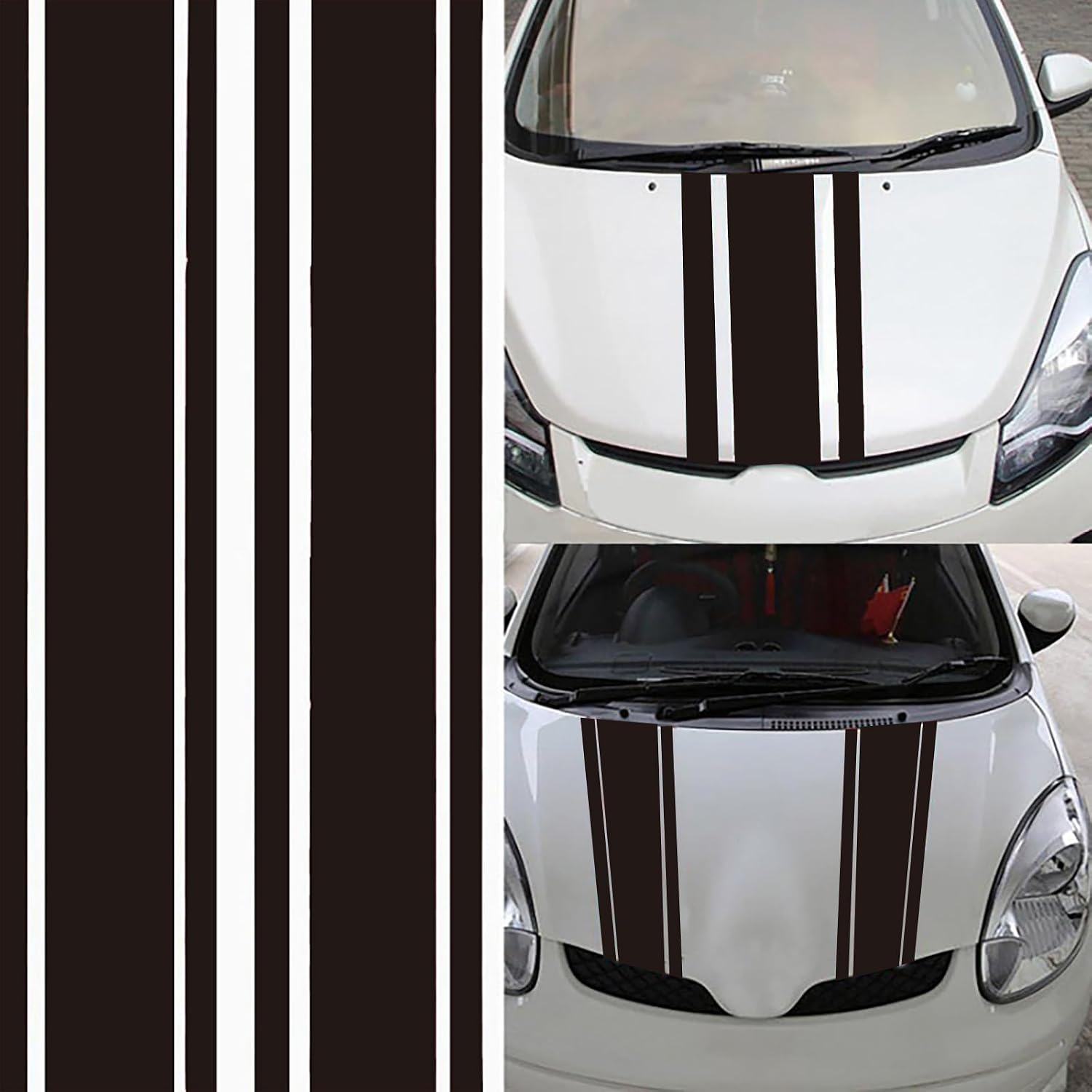 2 PCS Car Hood Stickers, Modified Racing Vinyl Stripe Decals, Hood Bumper Decorations, Universal Body Stickers for Most Cars (Black)