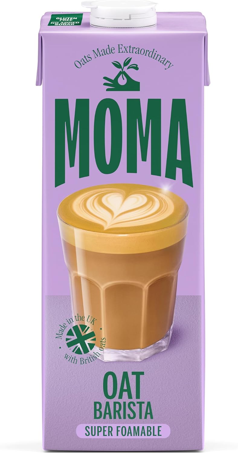 MOMA Barista Edition Oat Drink - 1 x 1L - 100% Plant Based Vegan - Perfect for Frothy Coffee - Made with the whole of the oat for fibre and delicious flavour - No Added Sugar - Vit D, B2 and B12 | Fully foamable oat drink, perfect for frothy lattes. High in fibre, vitamin D, B2 & B12. Made in the UK using the whole oat.