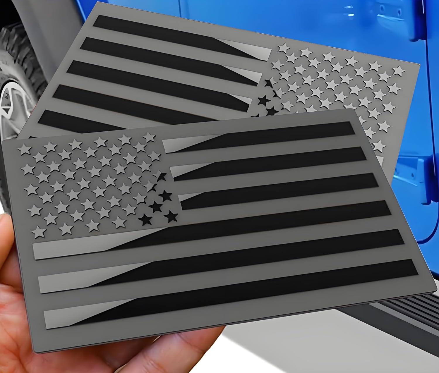 Metal American Flag Emblem Decal，Black American Flag Decal,for Car, Truck or SUV,5"x3"(1 Pair) (Black)