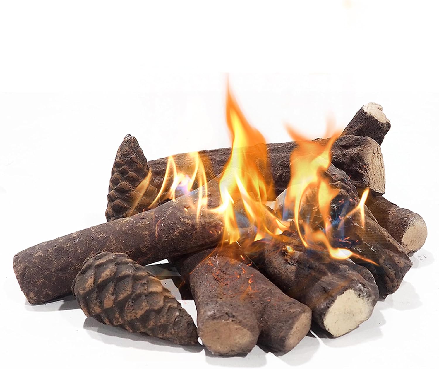 10-Pieces Ceramic Logs,Decorative Logs for Gas,Electric Fireplace,Smokeless Artificial Fire Logs Long Burning,Heat-resistant Stackable Pine Wood Log Set