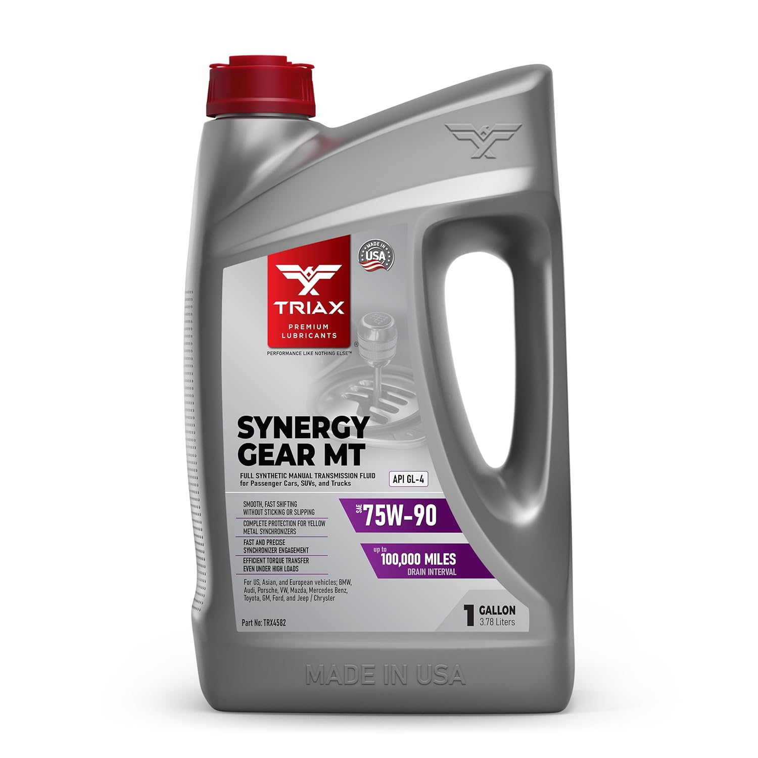 TRIAX Synergy Gear MT 75W-90 GL-4 (MT-90); Full Synthetic Manual Trans Fluid; Smooth Shifting; No Sticking, Slipping, Vibration, or Shudder; Yellow Metal Safe (1 Gallon)