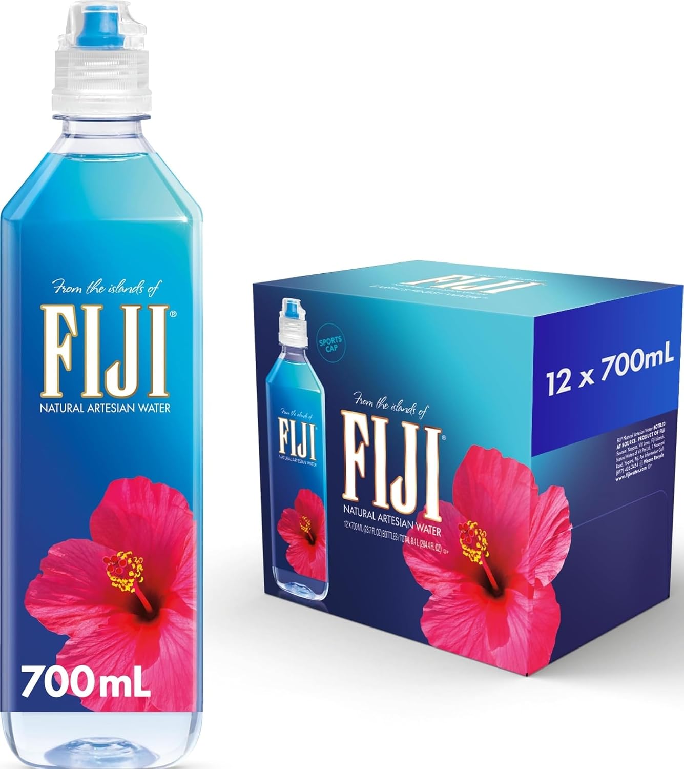 FIJI Artesian Bottled Water 700mL / 23.7 Fl Ounce (Pack of 12) - Sports Cap