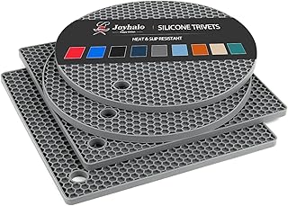 Joyhalo Trivets for Hot Dishes - Hot Pads for Kitchen, Silicone Pot Holders for Hot Pots and Pans, Silicone Mats for Kitchen Countertops, Table, Flexible Easy to Wash and Dry, Grey