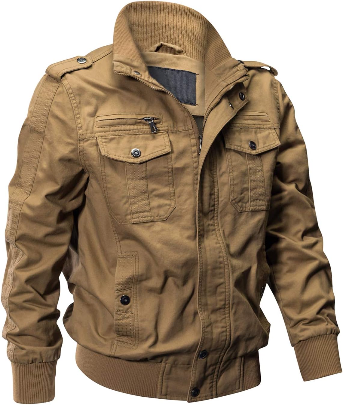 EKLENTSON Men's Cotton Lightweight Multi Pockets Zip Front Stand Collar Military Jackets Windbreaker