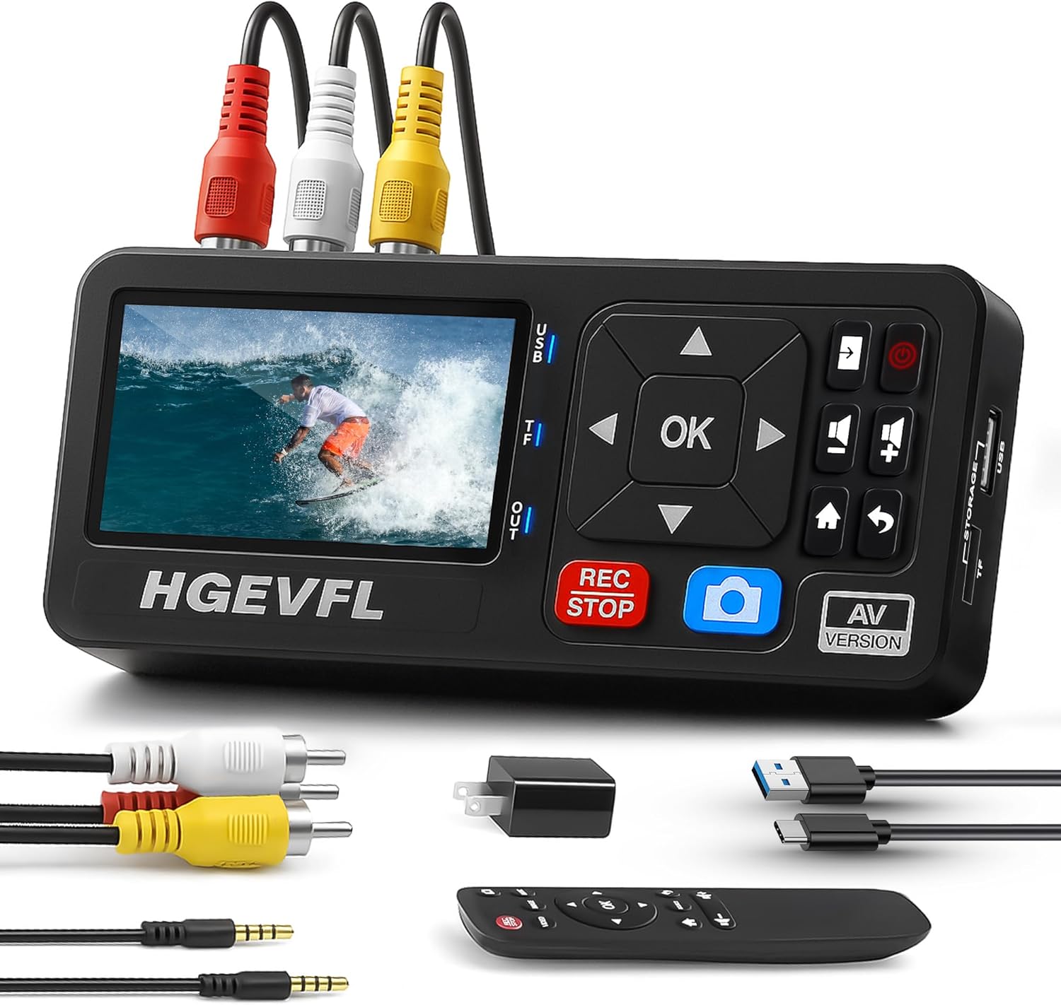 VHS to Digital Converter with 3" Display, AV & HDMI Video Capture Device, VCR to Digital Recorder for VHS Tapes, Hi8, Mini DV, DVD, Camcorders, Gaming, TV Box – USB/TF Storage-Black