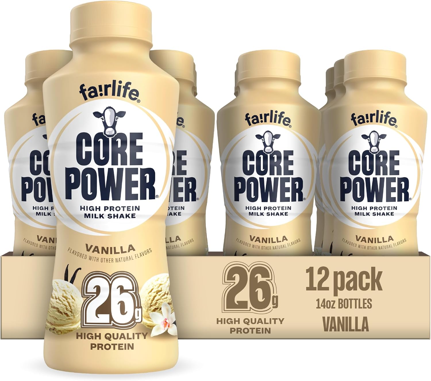Core Power Fairlife Core Power High Protein Milk Shake, Vanilla, 14 Fl Oz (Pack of 12)
