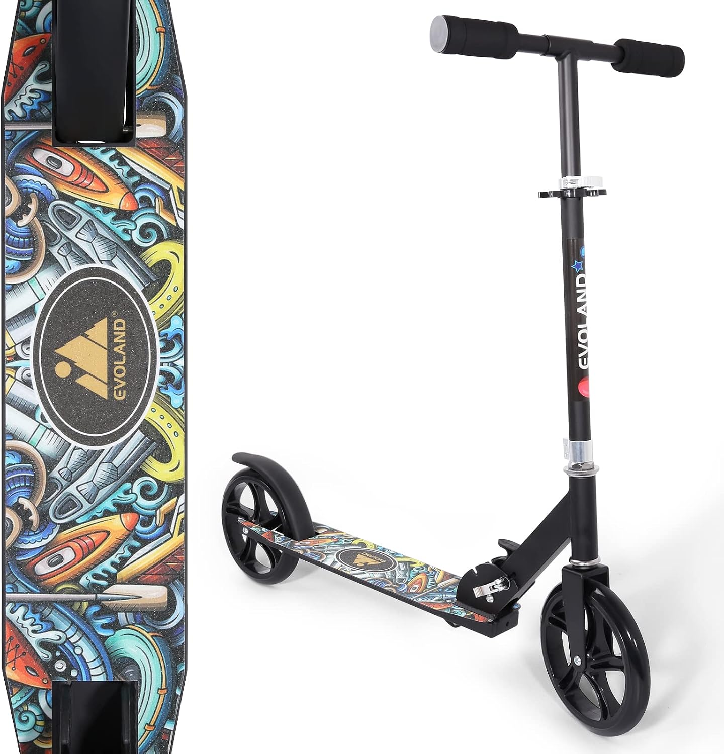 EVOLAND Foldable Kick Scooter, Adjustable Height 2-Wheel Scooter with Lightweight Aluminium Deck for Kids and Teens Ages 8/9/10/11/12+