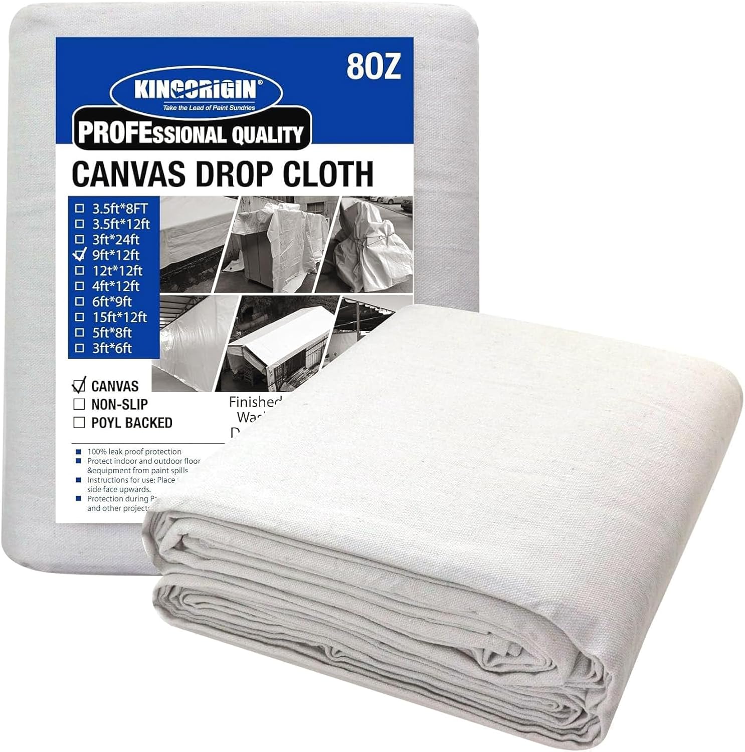 Canvas Drop Cloth, 9 x 12 Feet Canvas Tarp, Washable and Reusable Cotton Paint Tarp, Drop Cloths for Painting, Curtains, Furniture and Floor Protection
