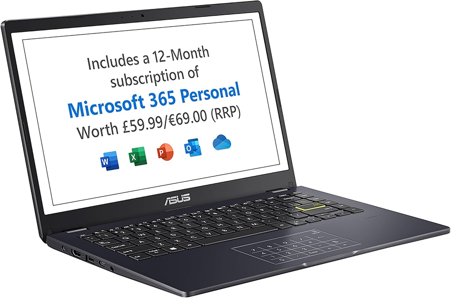 ASUS Vivobook 14 E410KA | 14" Full HD Laptop with Microsoft Office 365 | Intel Celeron N4500 | 4GB RAM | 128GB eMMC | Windows 11 S Mode | Navy