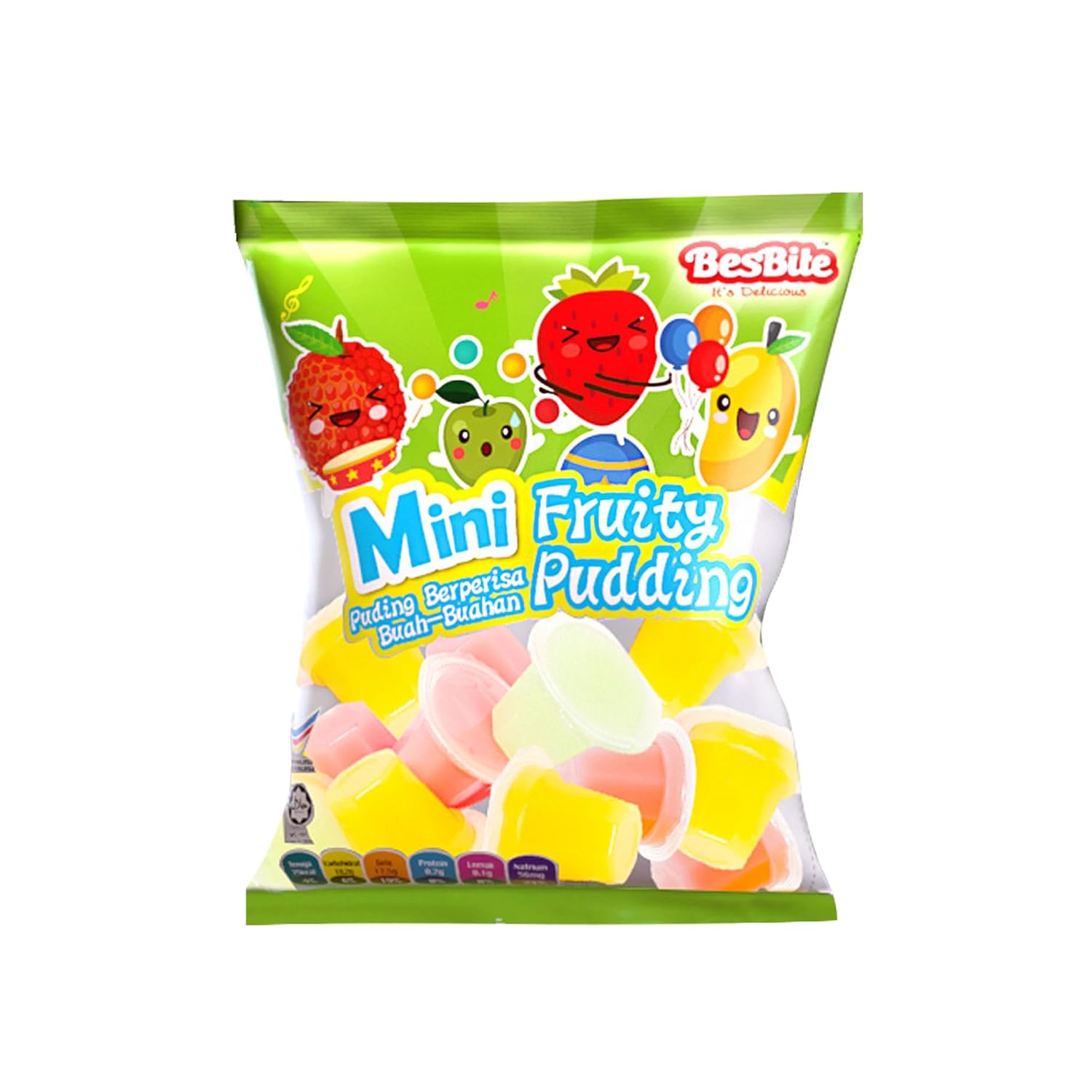 BESBITE Mini Fruity Pudding - Mango, Green Apple, Pineapple, Strawberry - Pudding Cups Snack Pack -Lunch Snacks - Dessert Food - Healthy Lunchbox Treats - Sweet Variety for Kids and Adults (225 gramm)