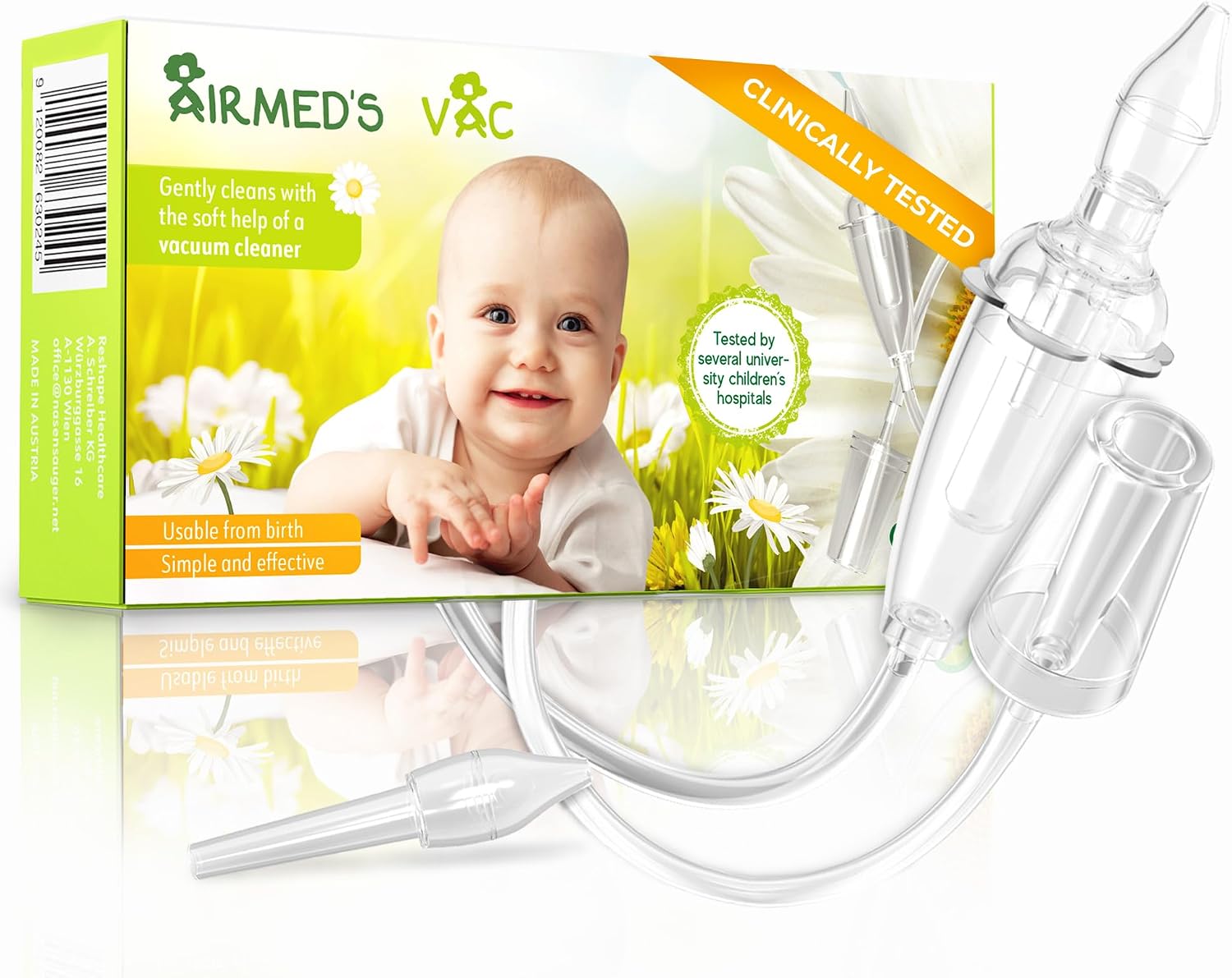 Airmed's Vac Nasal Aspirator Baby. Clinically Tested, Safe and Gentle