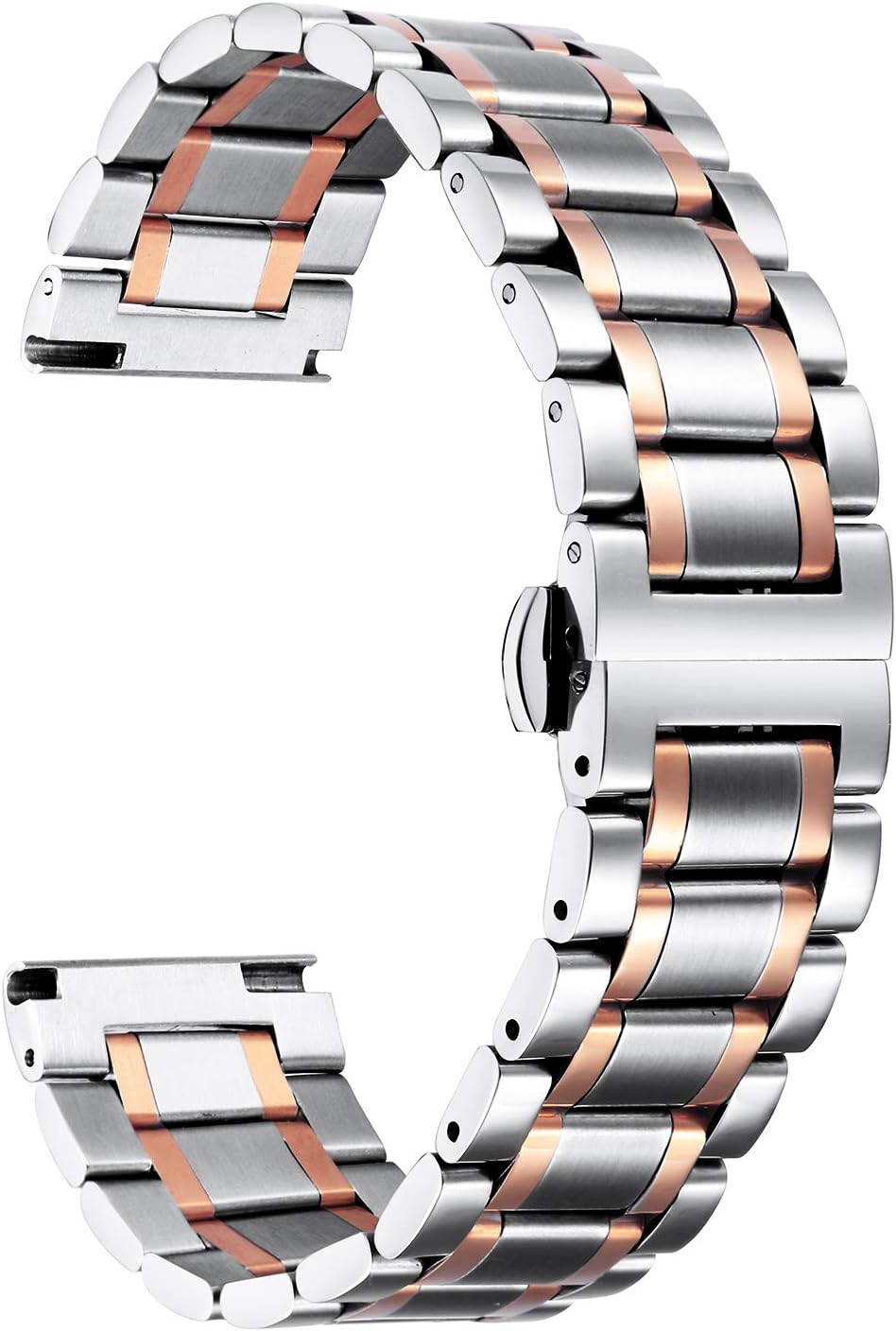 BINLUN Stainless Steel Watch Bands Quick Release 12mm-24mm Universal Metal Replacement Watch Straps SmartWatch Bracelets Links Straight & Curved Ends Men Women 6 Colors(Silver-Rose Gold,22mm)