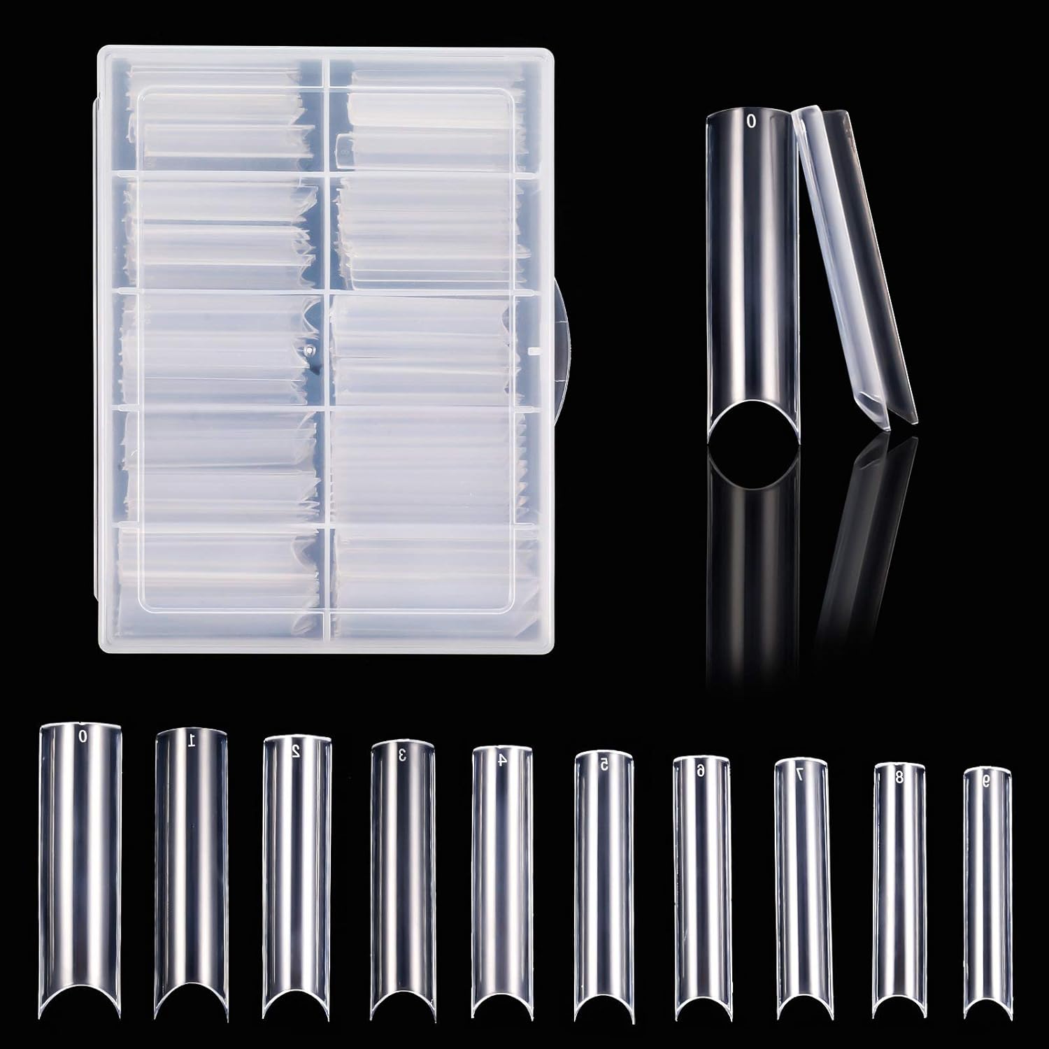 200 Pcs Extra Long Straight Square Nail Tips, Clear C Curve Full Cover Acrylic Fake Nails for Artificial Nail Tips Salons & DIY Nail Art