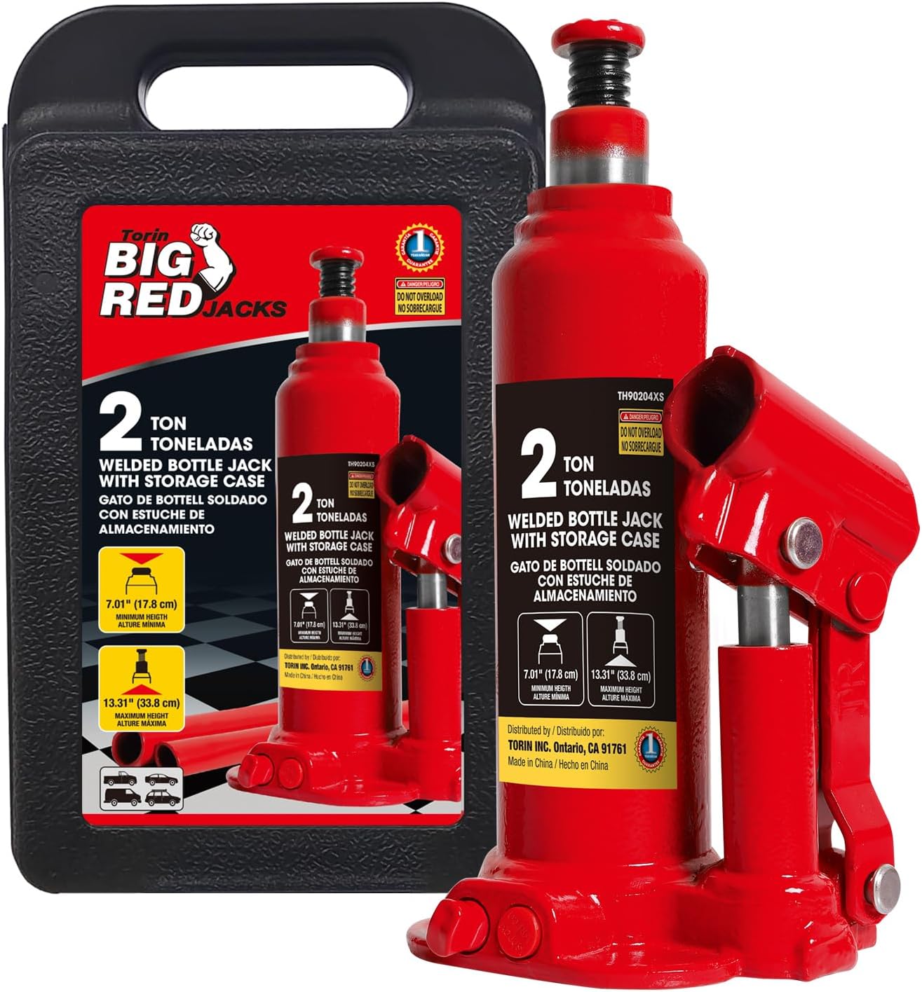 BIG RED Torin Hydraulic Bottle Jack with Carrying Case, 2 Ton (4,000 lb) Capacity