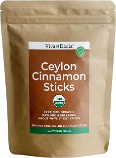 Viva Doria Organic Ceylon Cinnamon Sticks, 3'' Cut, Alba Grade, True Cinnamon, 16 Oz, | 100-110 Sticks | 100% Raw From Sri Lanka