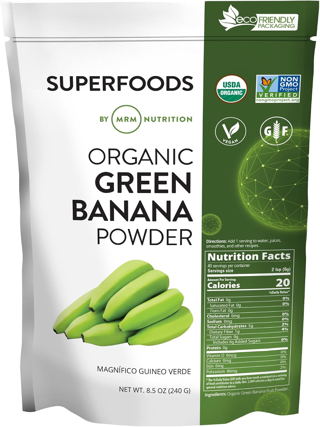 MRM Organic Green Banana Powder Superfood - Prebiotic Fiber - 40 Servings