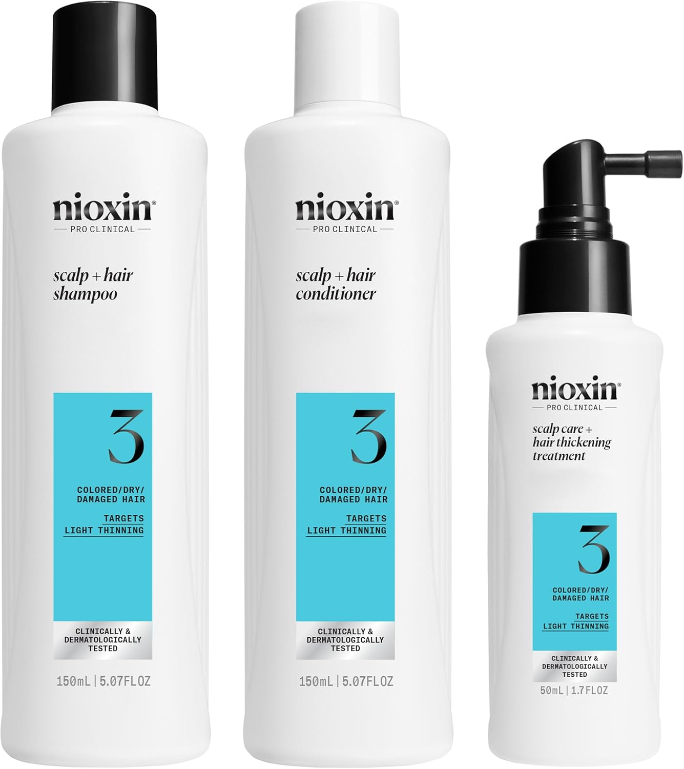 Nioxin System 3 - Hair Thickening System For Damaged Hair with Light Thinning - Biotin & Niacinamide - Shampoo, Conditioner, Serum