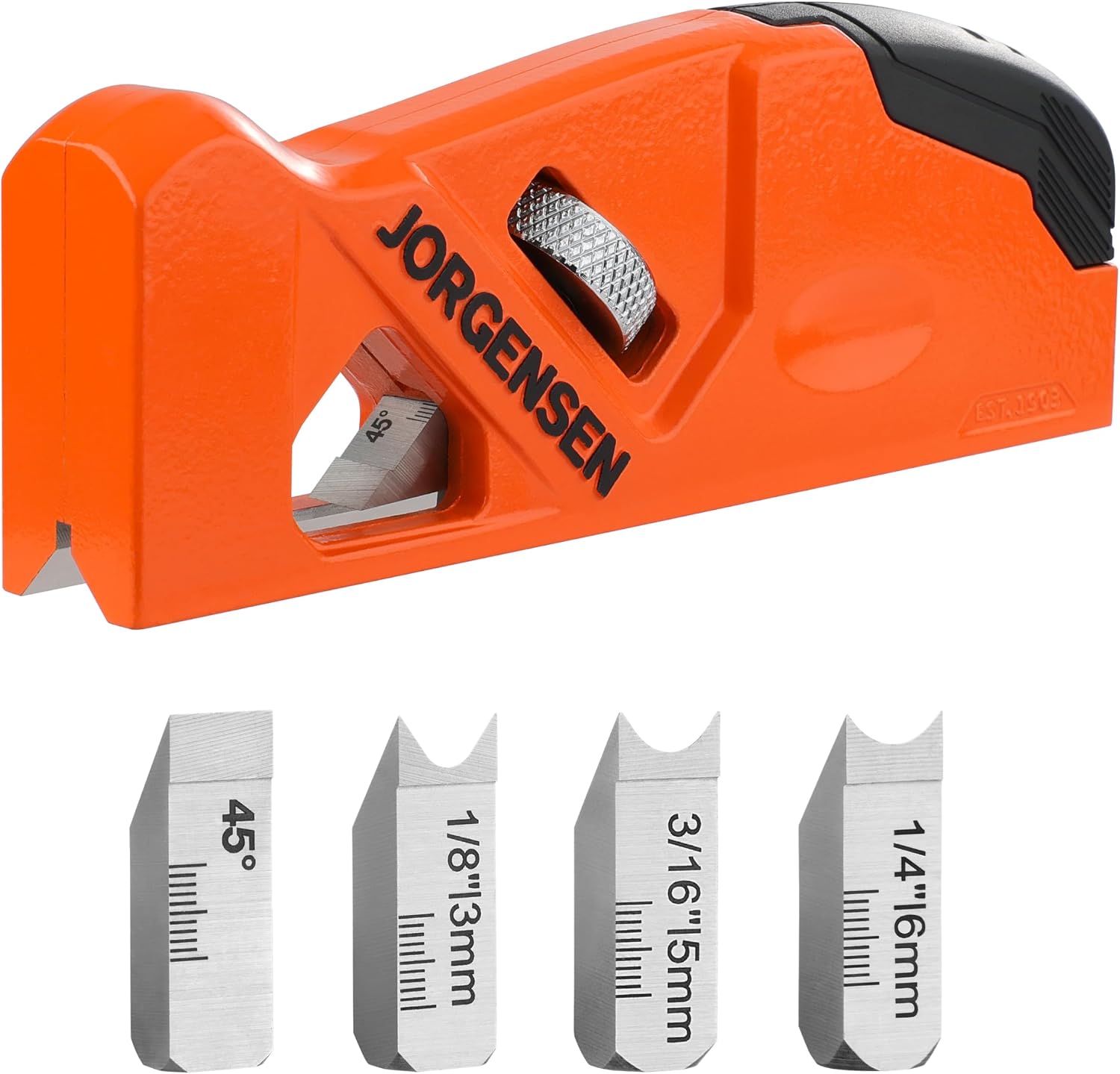 JORGENSEN Chamfer Plane, Edge Corner Plane with 4 Cutter Heads, Storage Space - Hand Plane for Woodworking, Carpenter Woodworking Tools for Edge Trimming of Wood, Edge Corner Flattening