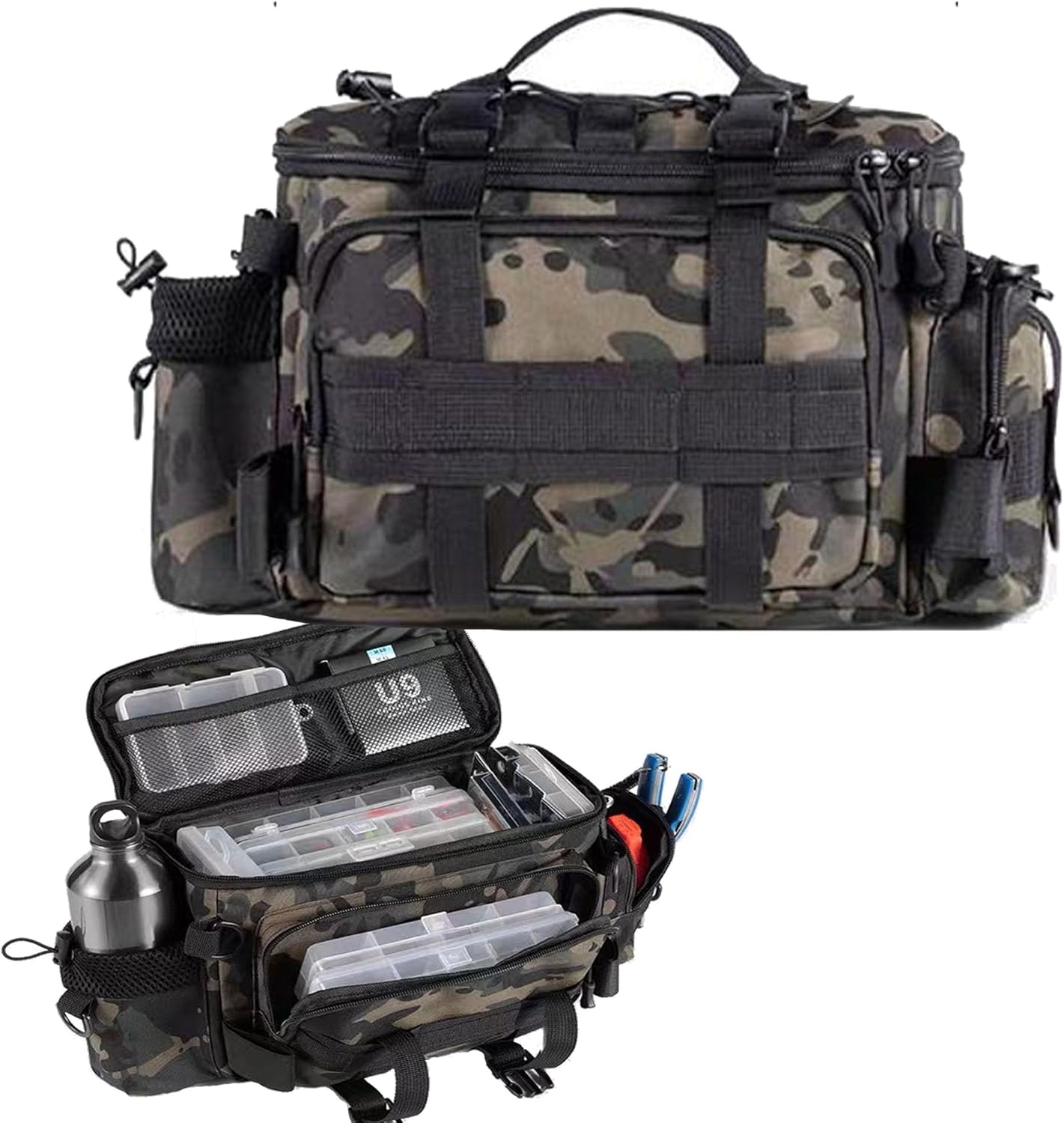 YUEMING Fishing Bag, Single Shoulder Sea Fishing Tackle Bags Tackle Storage Backpack for Carp Fishing, Camouflage Outdoor Carryall Bag Hiking Travel Pack, 40 * 28 * 20CM