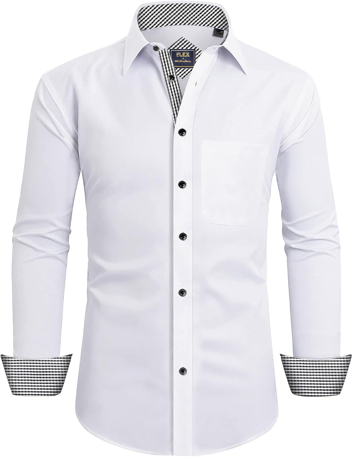 siliteelon Mens Shirts Non Iron Shirts for Men Adult Constrast Dress Shirt Regular Fit Shirts Men Stretch Mens Shirt Long Sleeve Formal Shirts Work Wedding Office