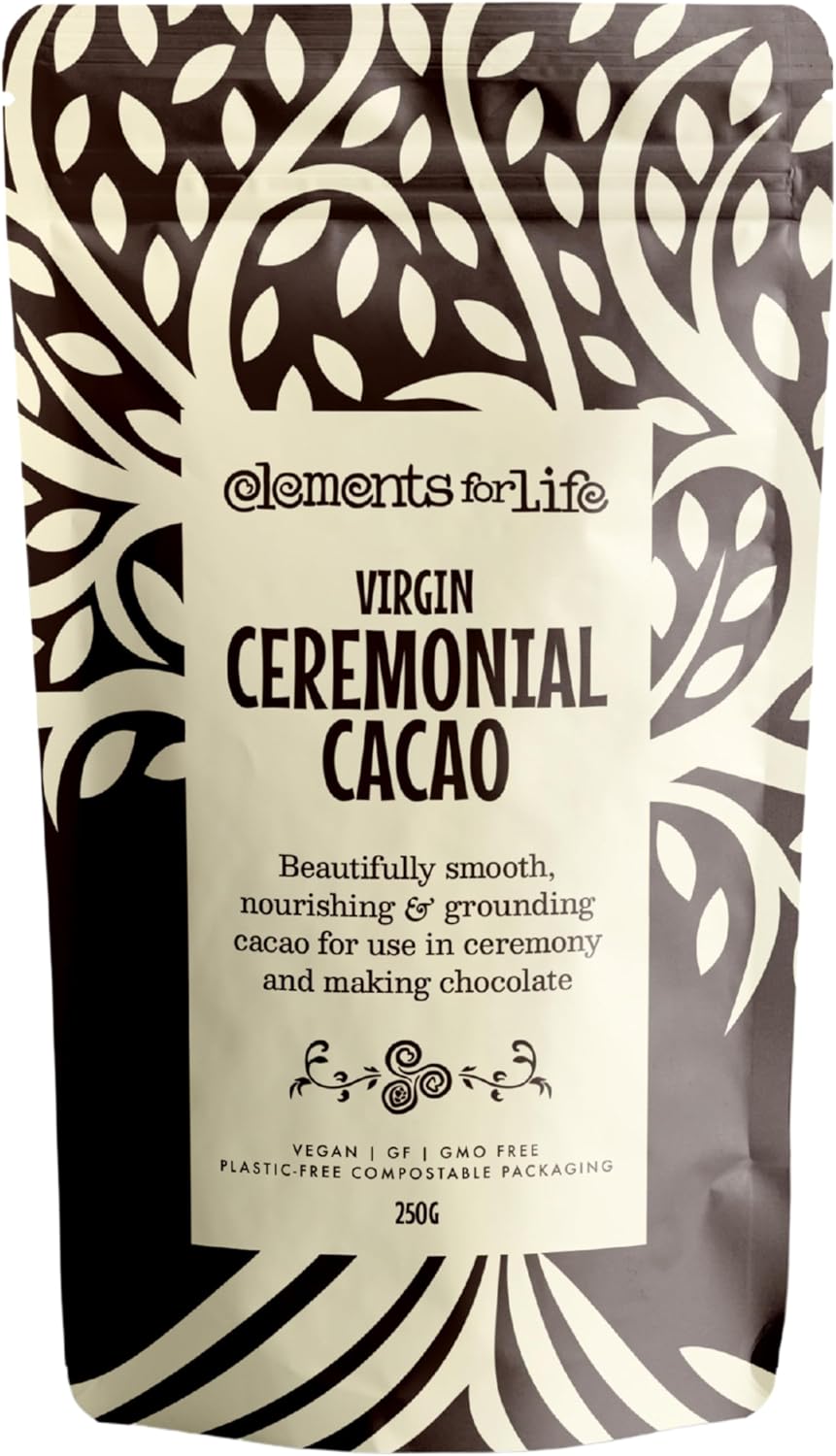 Ceremonial Cacao Paste 250g | Virgin & Pure Quality Ceremonial Grade Cacao | Ethically Sourced Premium Chocolate | Vegan, Gluten, & GMO Free | Packaged in 100% Plastic-Free Compostable Bags |