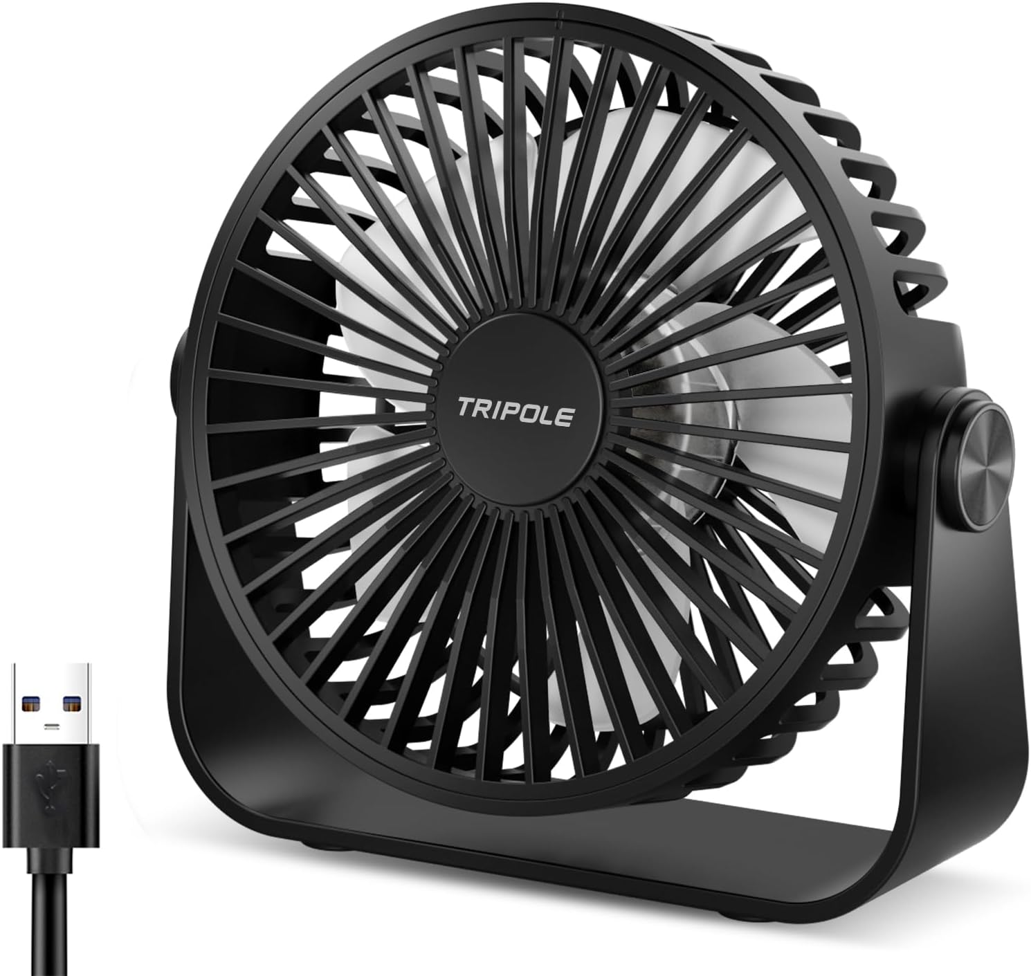 TriPole USB Desk Fan 4.5 Inches Portable Mini Fan Powerful 3 Speeds Wind Personal Desktop Fan with 360° Head Rotation for Home Office Car Indoor Outdoor Black