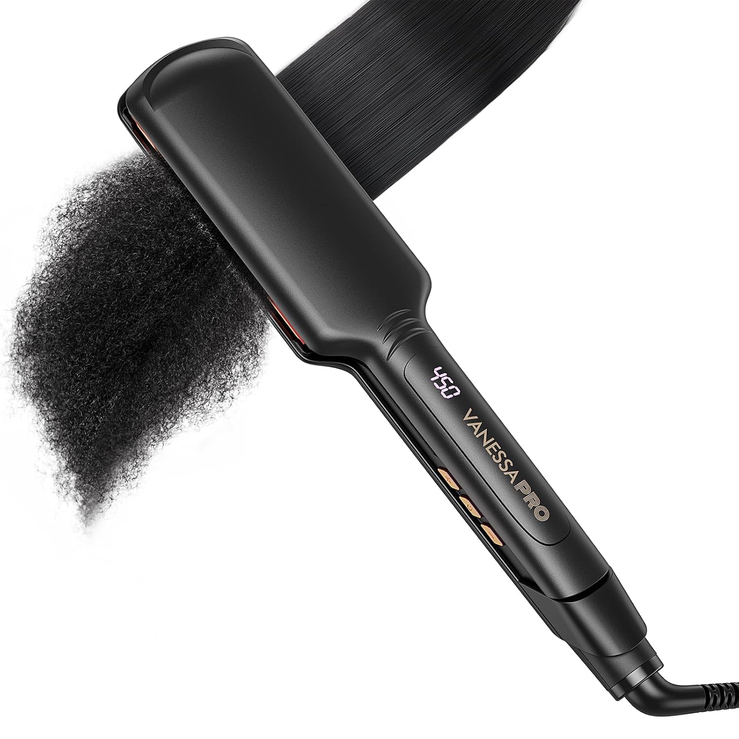 VANESSA PRO Titanium Flat Iron: Hair Straightener with Consistent Heat for Effortless Glide on Naturally Thick Hair, Minimal Damage - 2-Inch Wide Plates for Easier Morning Routine & Silk Press at Home