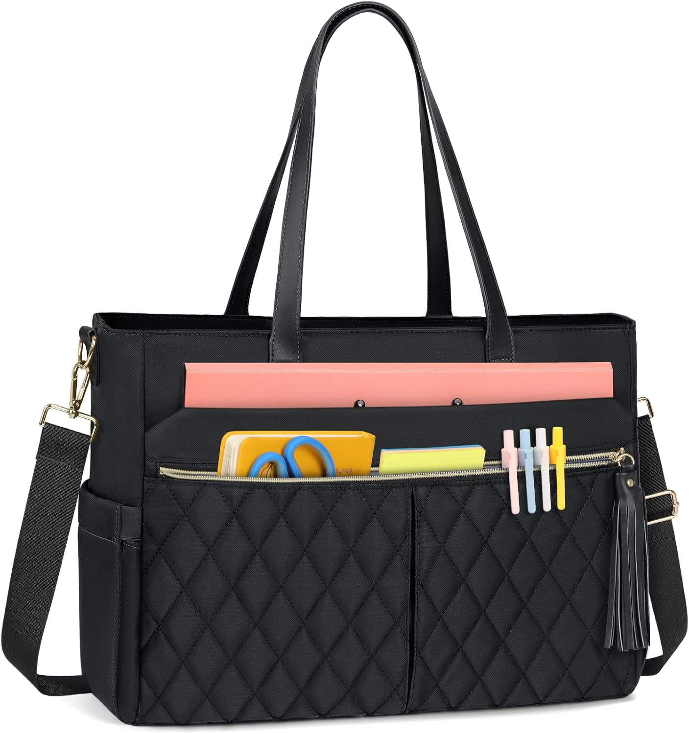 RAINSMORE Laptop Bag for Women 15.6Inch Teacher Tote Bag Work Bags for Women Nurse Bag Professional Laptop Tote Computer Messenger Laptop Briefcase Large Handbag for Office College Nursing, Black