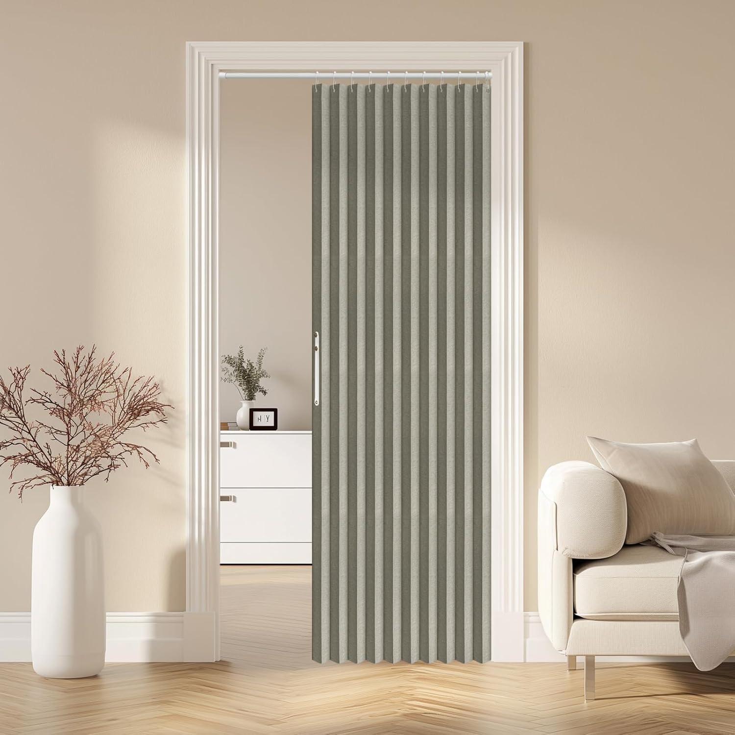 AJAZZ 100% Blackout Accordion Door Magnetic Door Curtain Folding Closet Doors Curtain Invisible Applicable Bedroom Room Living Room Doorway (Grey 42" W x 78" L 1 Panel