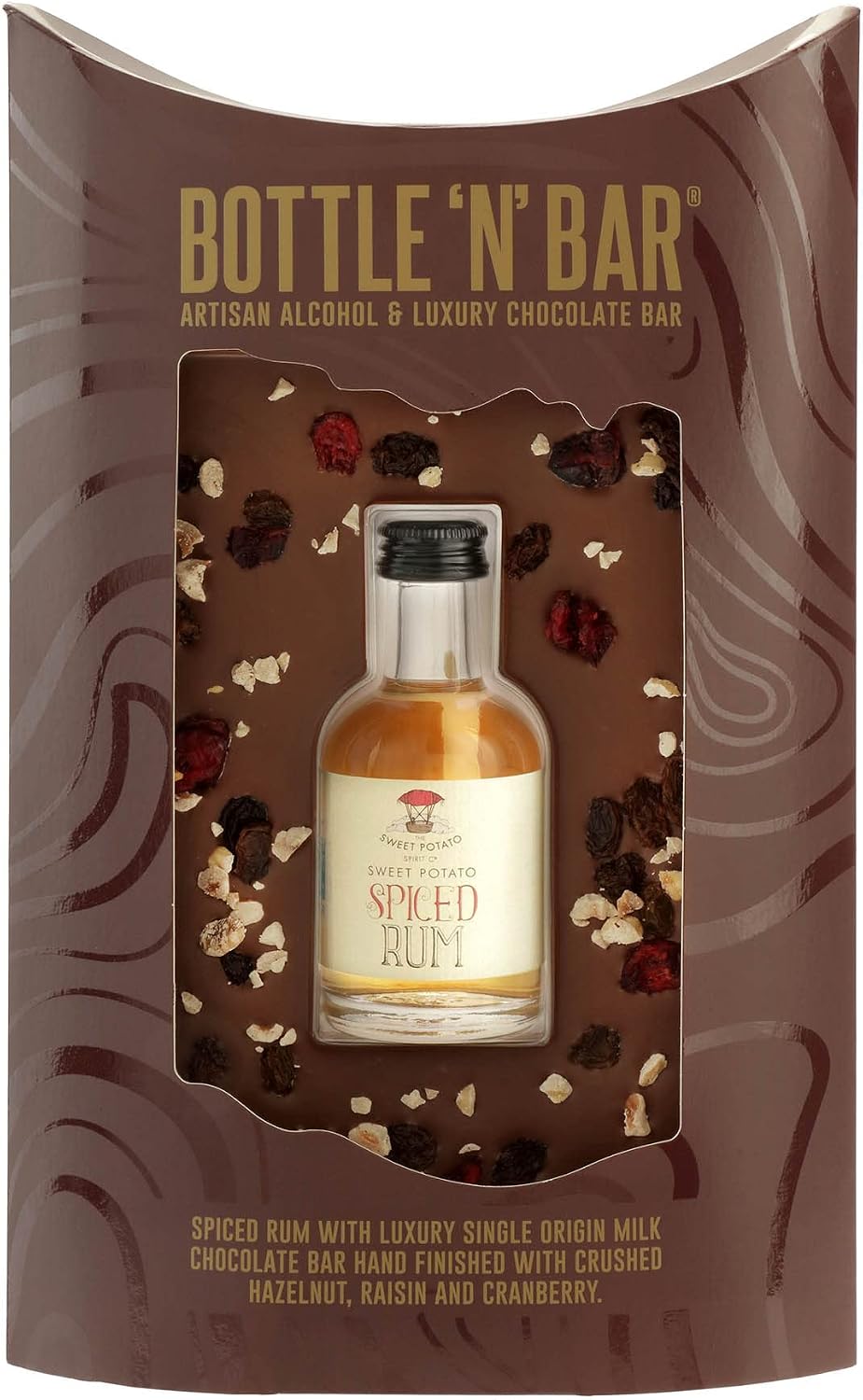 Bottle N Bar Spiced Rum & Chocolate Gift Set | Delicious Gift For Him or Her On Birthday Or Christmas | Milk Chocolate With Hazelnut Raisin & Cranberry