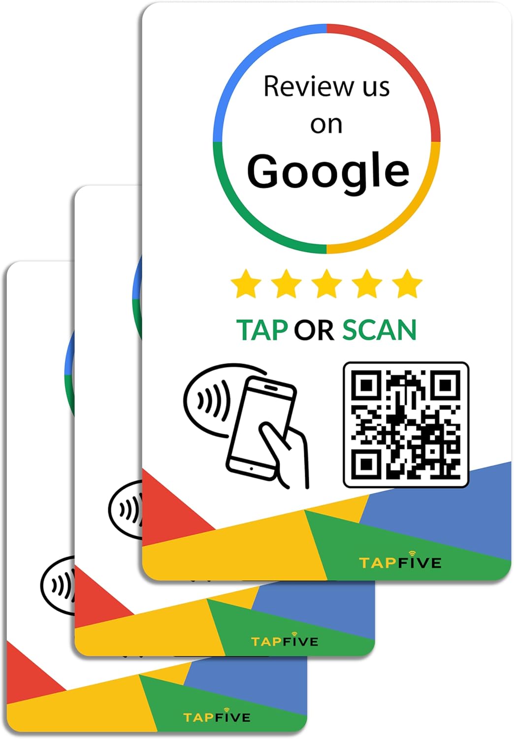 Google Review Tap Cards (3-Pack) by TapFive - Tap for Instant Reviews - All Phones Compatible - Reusable Smart Tap NFC & QR - Boost Business Reviews - Powered by TapFive (3 Card Pack)