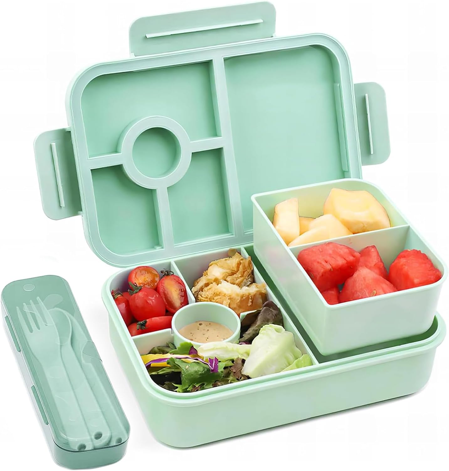 Bugucat Bento Lunch Box 1300ML,Bento Boxes with 4 Compartments Cutlery,Leak-Proof Lunchbox Snack Boxes for Kids Adult,Kids Lunch Box with Compartments for School Kindergarten Office