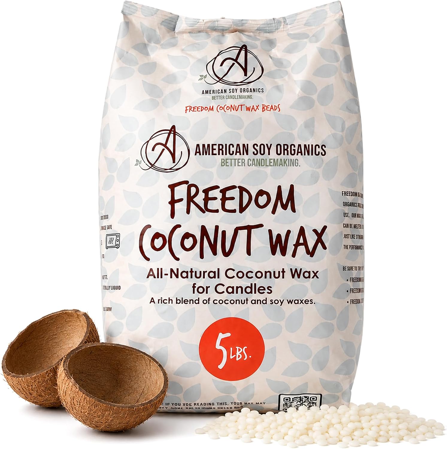 American Soy Organics Freedom Coconut Soy Wax Beads, Candle Wax, 5 lbs