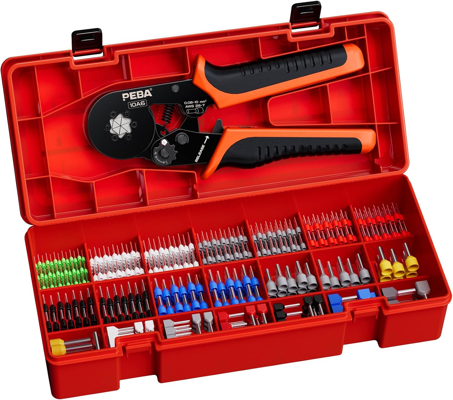 PEBA Ferrule Crimping Tool Kit, Hex Ferrule Crimper Self-adjusting for Wire Ferrules AWG 28-7, With 21 Sizes Insulated Wire Ferrules/Twin Terminals Set - Wire Crimping Tool - Hex Crimper for Ferrules
