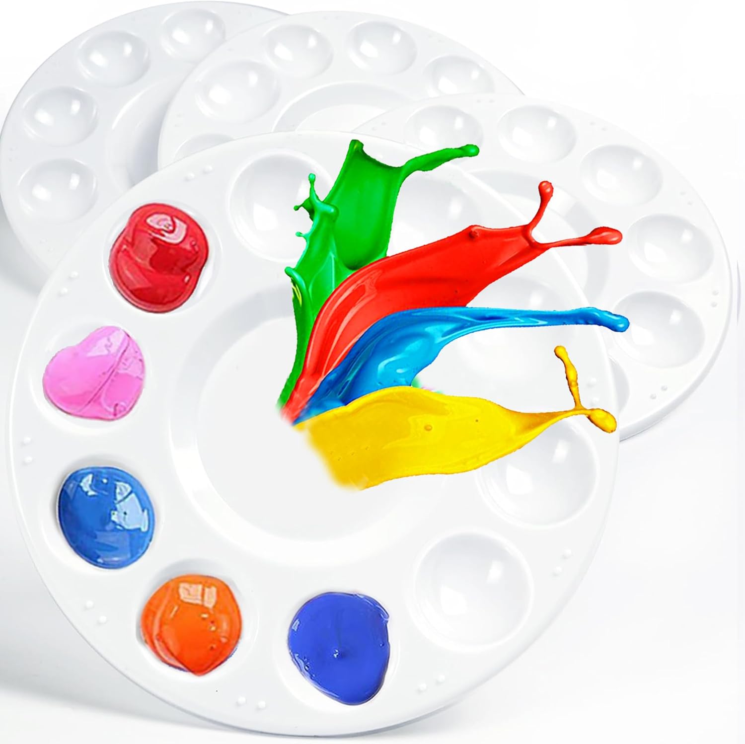 4pcs Art Paint Tray Palette, Plastic Paint Pallet for Adults & Kids for Painting, DIY Craft,Play Party at Home, Kindergarten or Class, White Paint pallete