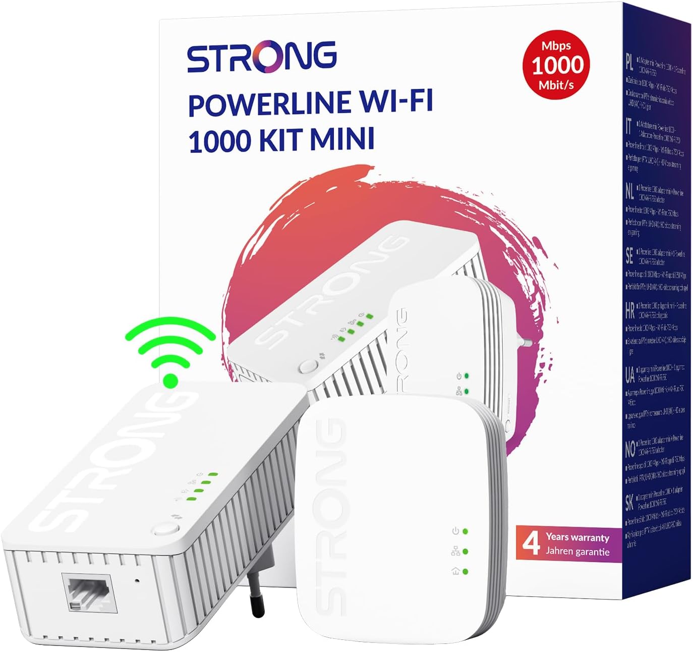 STRONG AV1000 WiFi Powerline Kit, AC750 Powerline WiFi Extender, HomePlug AV2, Plug & Play with Pair Button, Gigabit Ethernet Ports, Power Saving Mode, Ideal for 3D/4K TV and Streaming