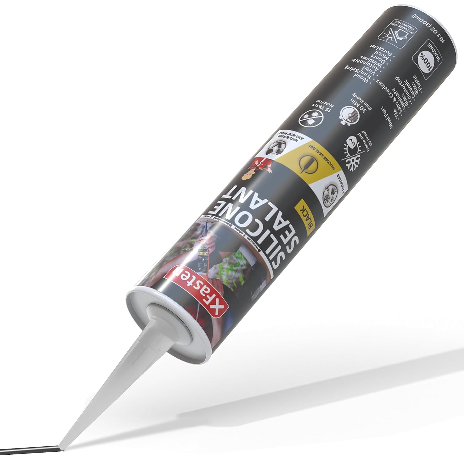 XFasten Silicone Sealant Waterproof Black Cartridge, 10.1 oz (Single Pack) Black Caulking Silicone Adhesive Sealant Cartridge for RV, General Use, Window, Door, Glass, Automotive Leak Sealing