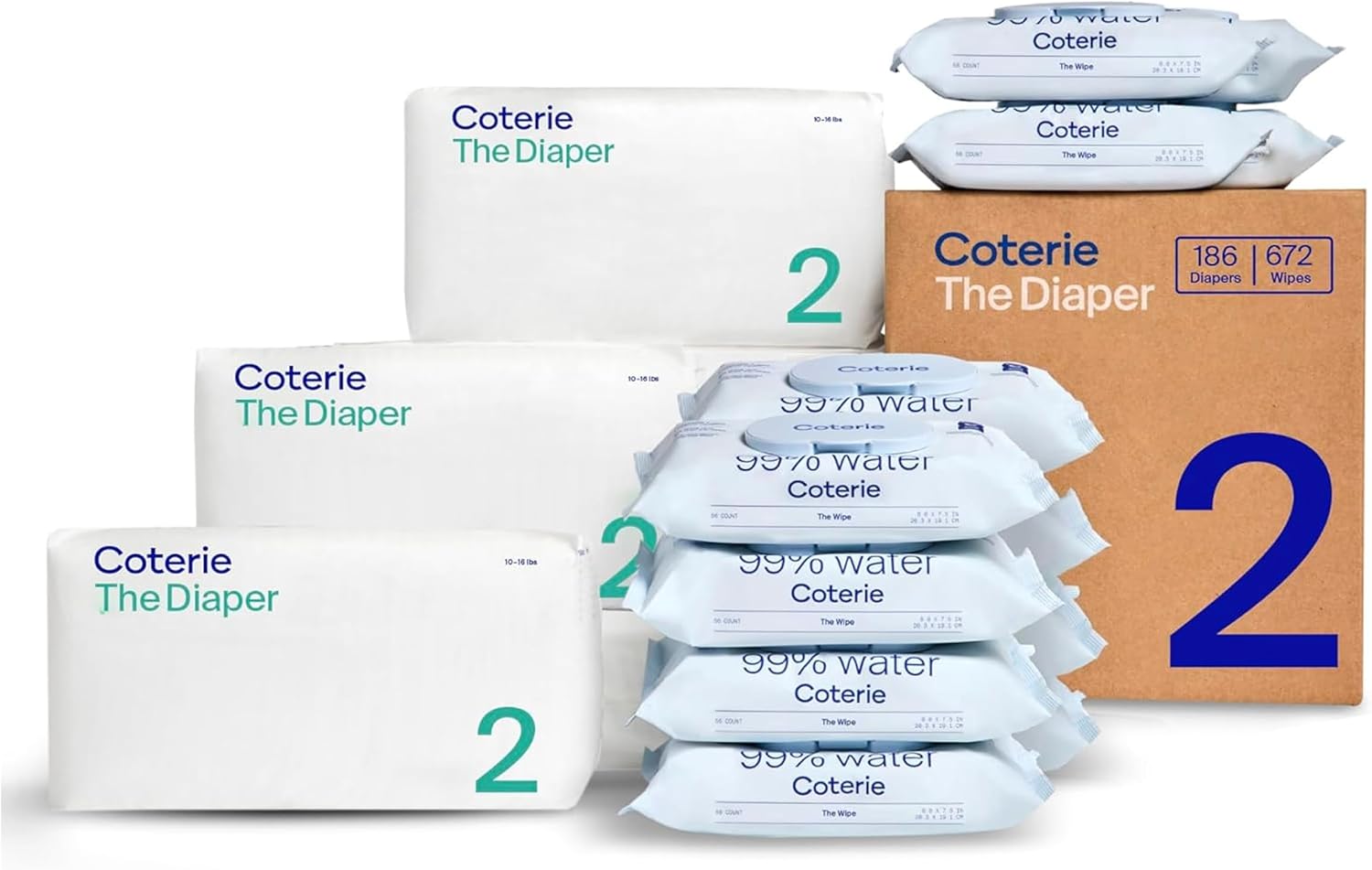 Coterie Baby Wipes + Diapers Kit, Size 2 Diapers, 12-Pack Wipes