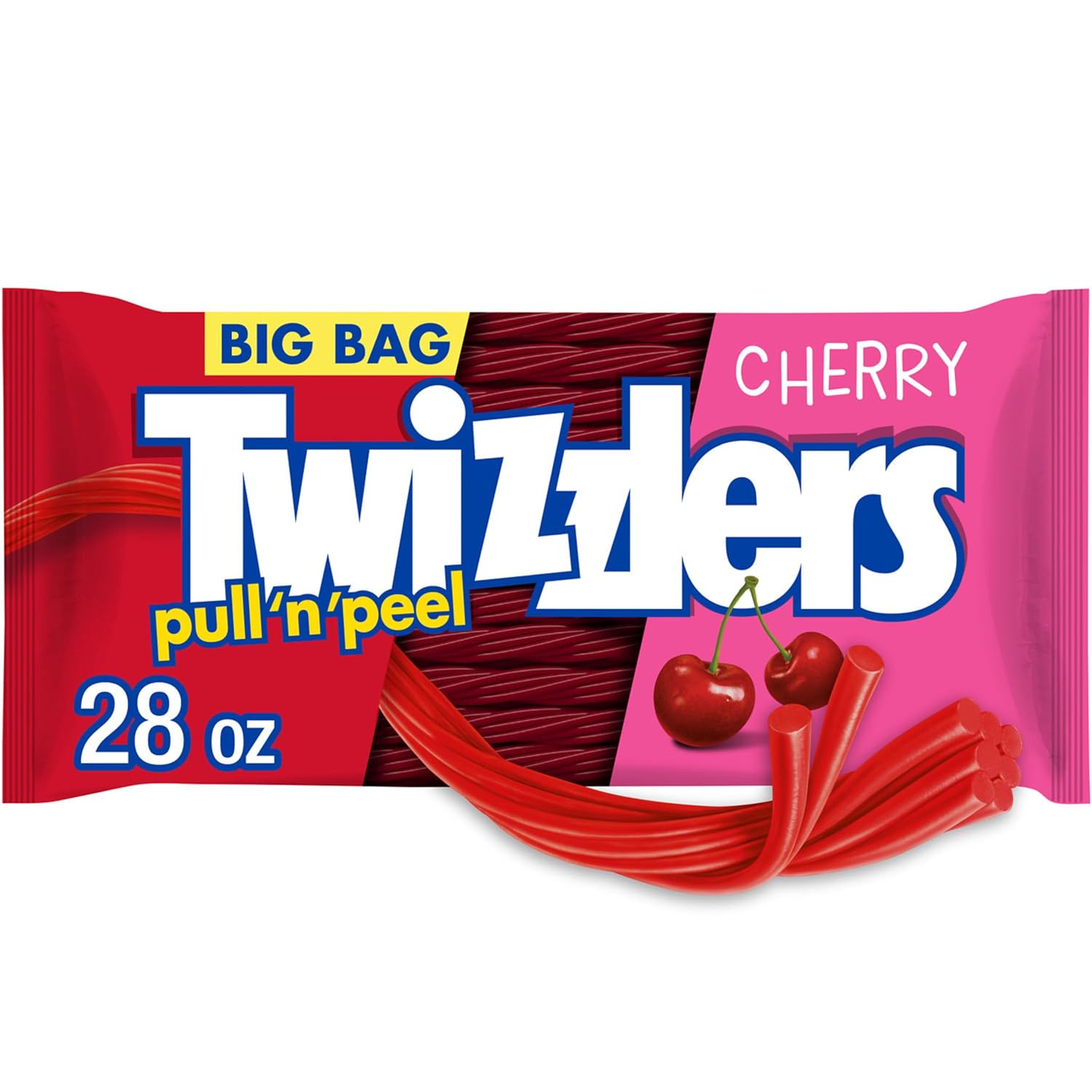 TWIZZLERS Pull 'N' Peel Cherry Licorice Style Candy Big Bag, 28 oz
