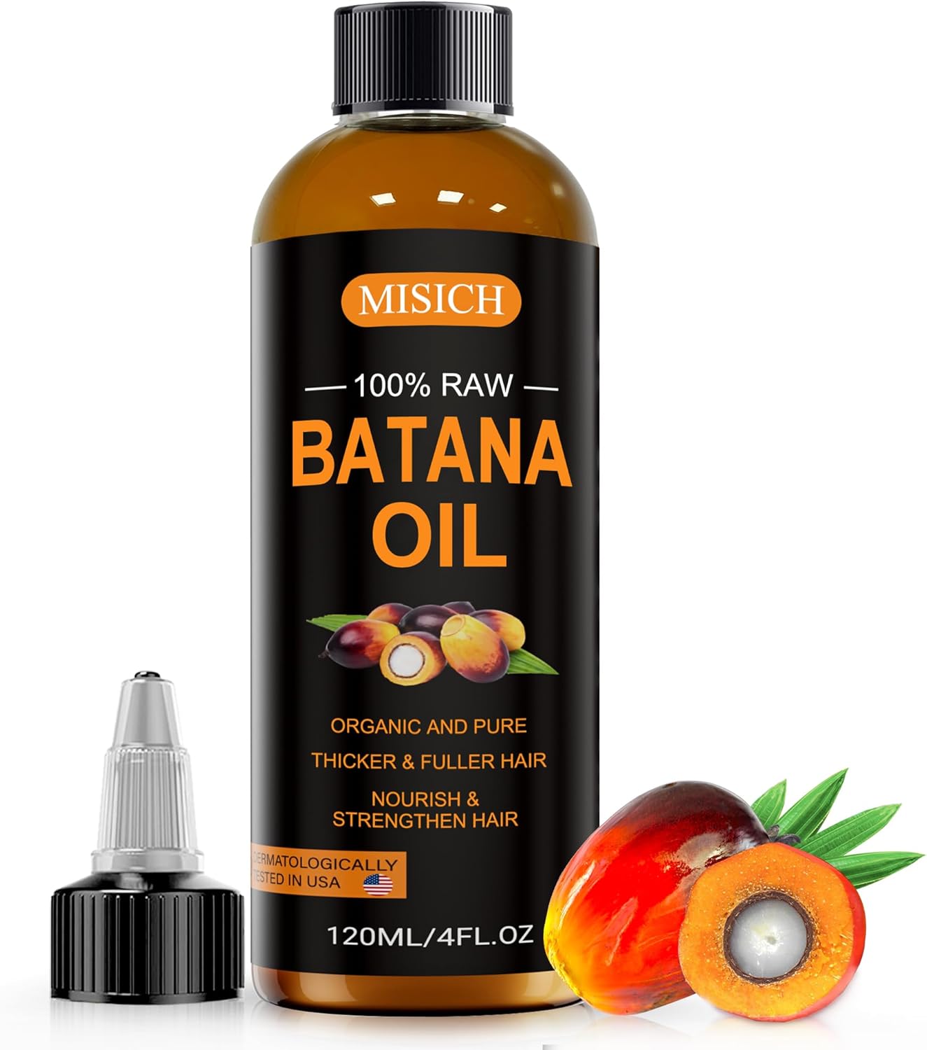 MISICH Raw Batana Oil for Hair Growth, 100% Natural Organic Botana Oil for Men & Women, Dr Sebi Approved, Pure, Unrefined, Enhances Thickness, Prevent Hair Loss