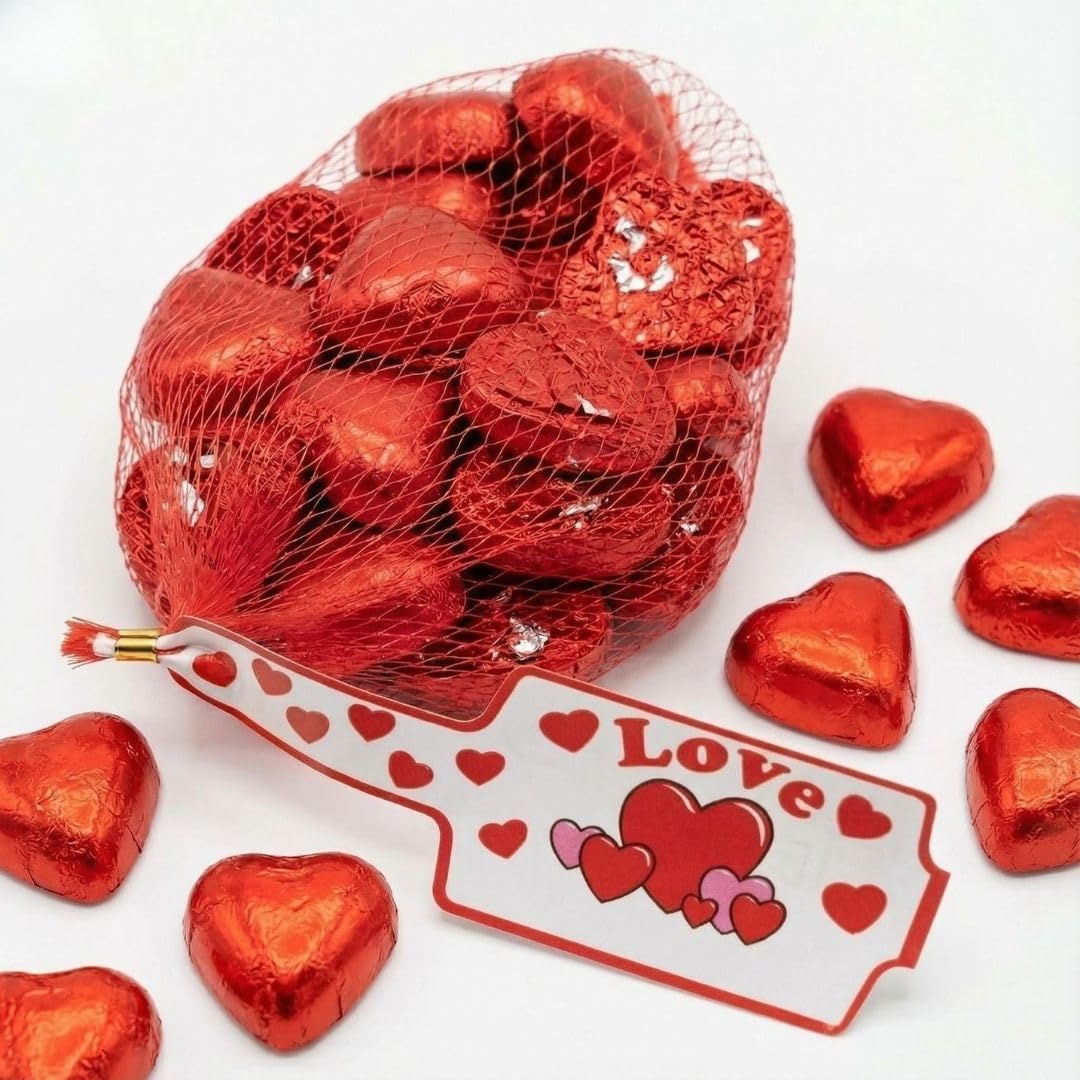 Milk Chocolate Hearts, 20 Red Valentines Chocolates Love Heart