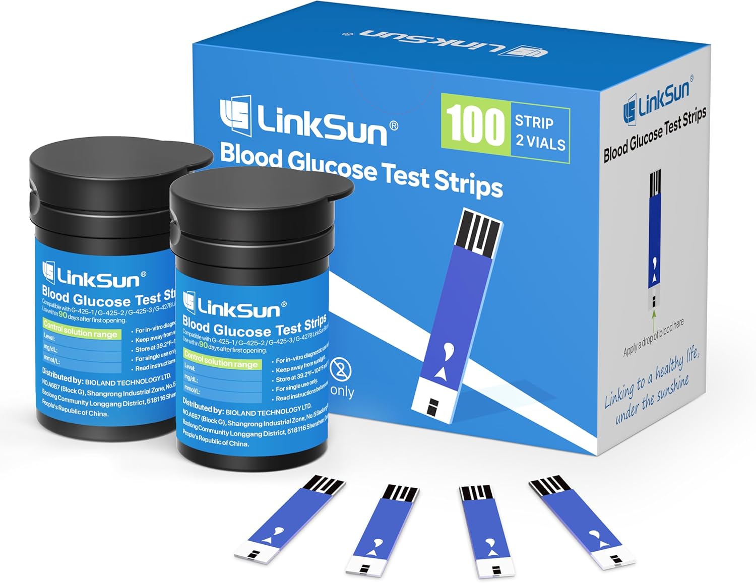Diabetic Blood Test Strips*100, Used for G-425-1,G-425-2V, G-425-3 Blood Glucose Monitor Only, 0.7μl Blood Sample, Accurate Measurement, Results in 5 Seconds, 2 Bottles of 50 Pc