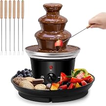 16oz Chocolate Fondue Fountain, 3-Tier MINI Chocolate Fountain with 6PCS Fondue Fork and Removal Fruits/Nuts/Treats Serving Tray for BBQ Sauce,Ranch,Nacho Cheese,Liqueurs
