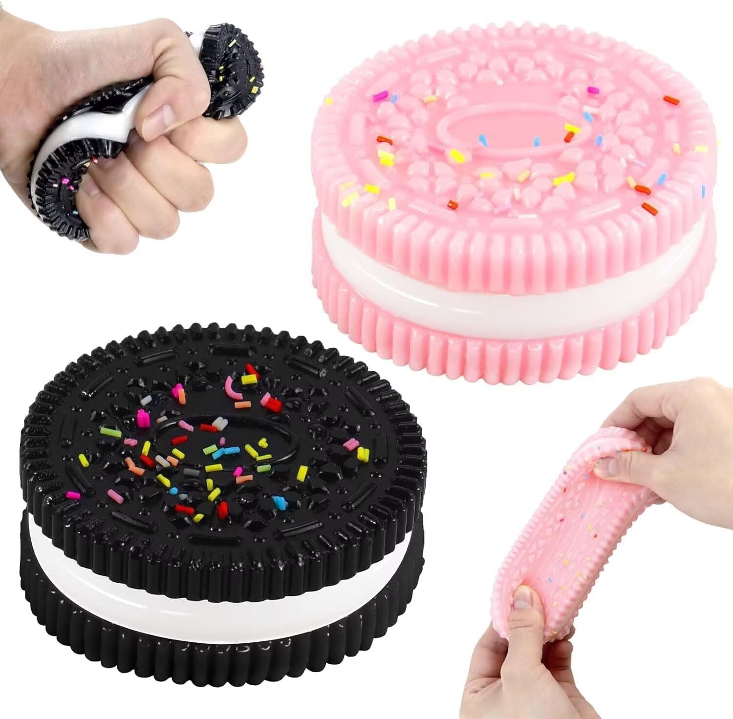 2Pcs Taba Squishy Toys, Oreo Biscuit Stress Relief Toy, Super Soft Cookie Squeeze Toys, Pinching Biscuit Simulation Toy Fufu Squishy Stress Relief Toy
