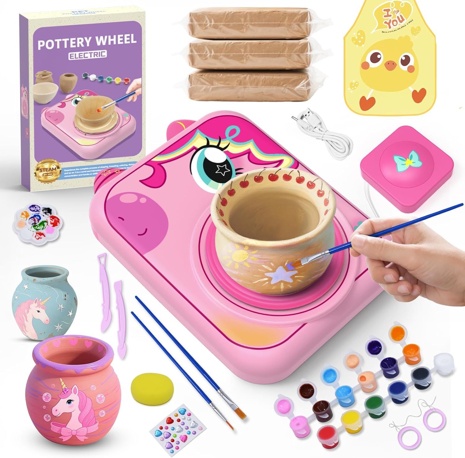 Pottery Wheel for Kids, Girls Arts and Crafts Toys for Kids Ages 8-12,Pottery Studio Craft Kit with 3 Pack Air-Dry Clay, Art Supplies for Kids Toys Girls Birthday Gift for 6 7 8 9 10 11 12+(Pink)