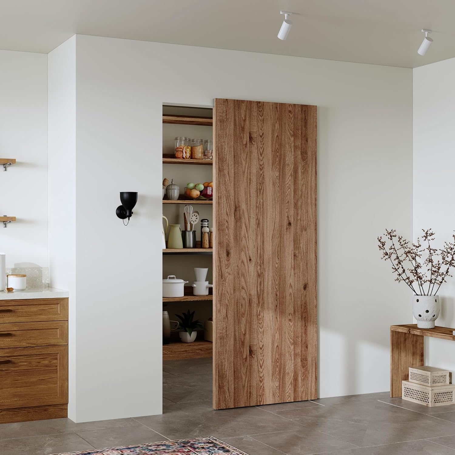 CEAKIAN 32" Concealed Sliding Barn Door Hardware Kit with Soft Close Mechanism for 24in Passage Opening, Hidden Sliding Door Hardware, Trackless Rail, Wall Mount for Interior Wooden Doors (NO Door)
