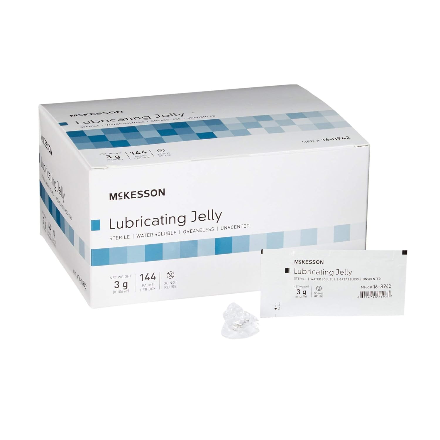 McKesson Lubricating Jelly, 3 g [144 Count] Water Based Non-Sticky Lube, Water Soluble Lubricant Gel - for Surgical, Medical, Personal – Sterile Individual Packets