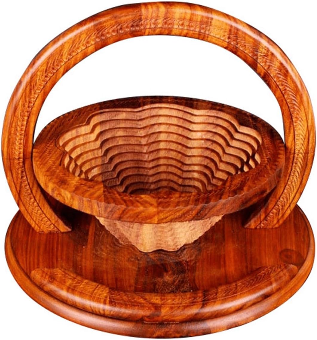 YWBleked Handmade Wooden Carved Fruit Plate Wooden Fruit Foldable Dried Fruit Foldable Bread And Nut Fruit Gift Metal Fruit Basket (A, One Size)