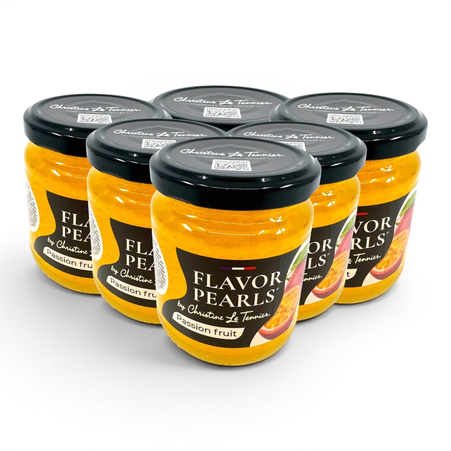 Christine Le Tennier Passion Fruit Flavor Pearls, 6 Count of 7 oz, Imported from France, Non-GMO